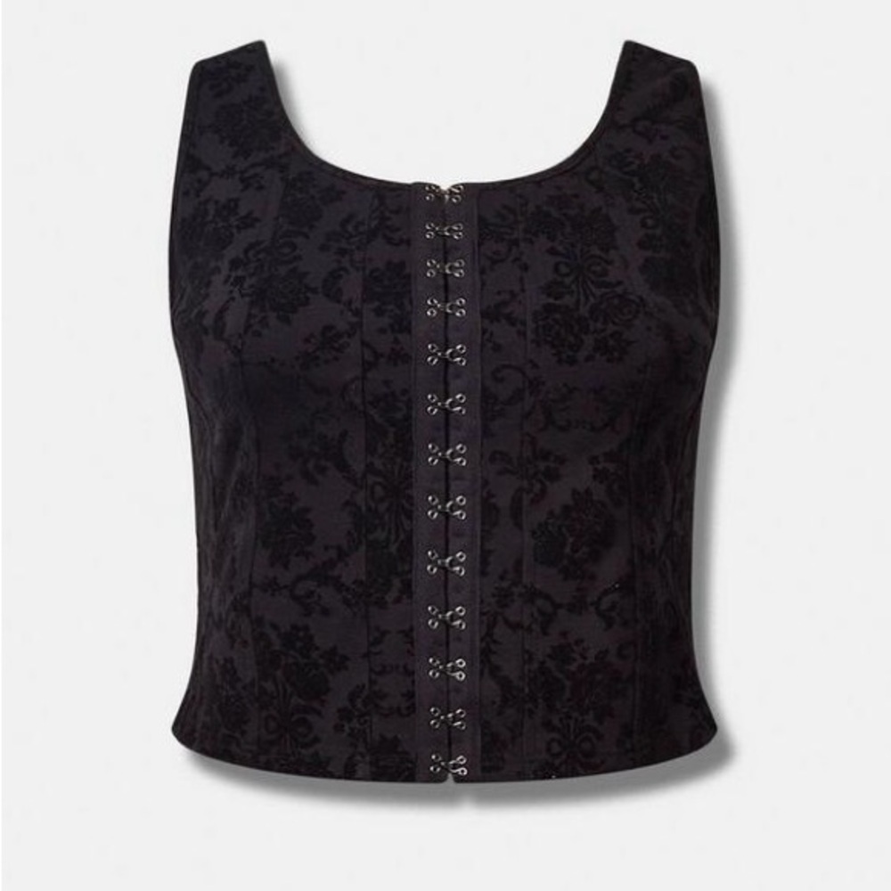 Torrid Flocked Ponte Scoop Neck Hook And Eye Corset SZ 1 - Picture 3 of 9